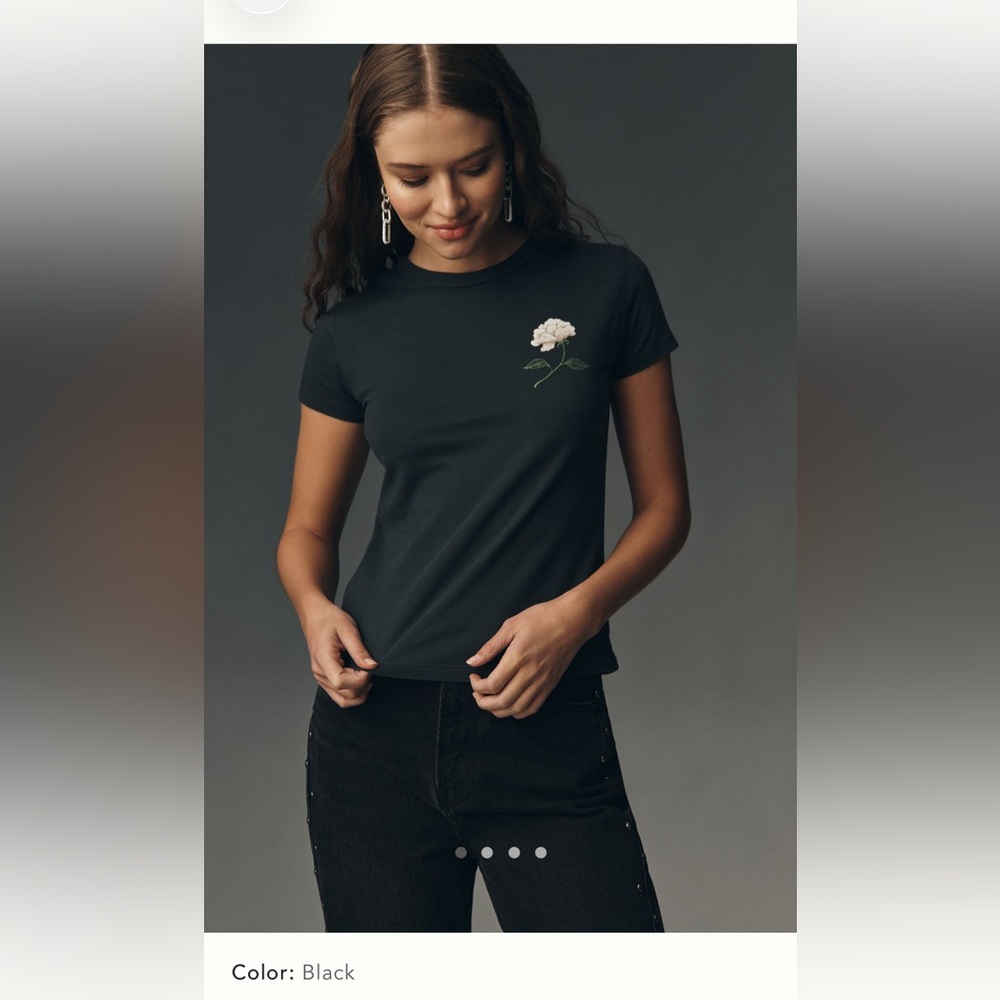 NWT Letluv Black Women's Tee with Floral Detail